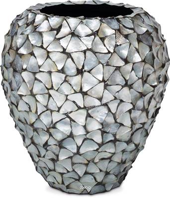 Bac fibres de verre et coquillages Ø 74 cm H 80 cm Ext. bleu argenté