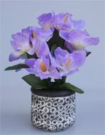 Composition fleurs artificielles cimetière orchidées vanda en pot déco H28 cm D22 cm Lavande