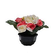 Fleurs artificielles cimetière roses et mini fleurs en pot D 30 cm Rose pâle