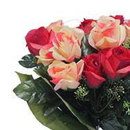 Jardinière funéraire fleurs artificielles cimetière boutons de roses Rouge-blanc