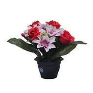 Pot fleurs artificielles pour le cimetière roses et lys Rouge