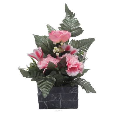 jardinièrre pot beton Renoncule, œillet, et alstromeria pour la Toussaint Rose