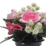 Pot de Rose, pensée et mini fleurs artificiels pour la Toussaint Rose