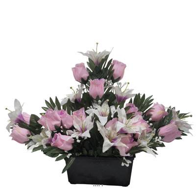 Devant de tombe de Rose et Lys tigré Rose artificiels pour la Toussaint