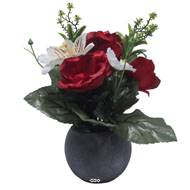 Pot Boule Béton pour Tombe de Rose, Alstromeria, et Orchidées Rouge artificiels - Toussaint