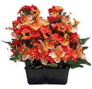Imposante Jardinière de fleurs artificielles pour le cimetière H 57 cm Lg 48 cm Orange