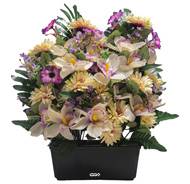 Imposante Jardinière de fleurs artificielles pour le cimetière H 57 cm Lg 48 cm Crème
