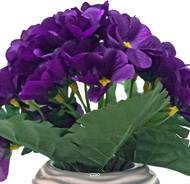 Pot céramique de fleurs artificielles Primeveres pour le cimetière H 18 cm D 15 cm Pourpre