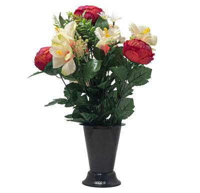 Pot Cône d'Hbiscus fleurs artificielles pour le cimetière H 45 cm D 25 cm Bourgogne
