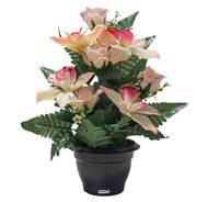 Pot d'Orchidées fleurs artificielles pour le cimetière H 36 cm D 28 cm Rose pâle