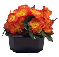 Vasque Carrée de Primevères fleurs artificielles pour le cimetière H 13 cm Lg 17 cm Orange