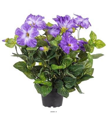 Petunia artificiel Violet en pot H 38 cm 20 fleurs lumineux