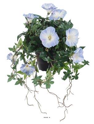 Ipomée liseron factice retombant en pot H40cm belles fleurs Bleu ciel