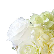 Bouquet de Roses et Hortensias factices Blanc-vert 4 têtes D20cm