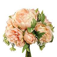 Bouquet Pivoines &Carottes sauvages factice 7 fleurs H20cm Rose saumon