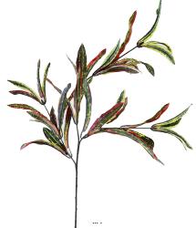 Croton factice en branche H65cm 3 têtes 45 feuilles tissu Vert-Rouge