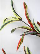 Croton factice en branche H65cm 3 têtes 45 feuilles tissu Vert-Rouge