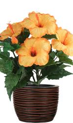 Hibiscus artificiel en pot H 38 cm 6 têtes Orange Safran