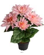 Dalhia commun artificiel en pot, 5 fleurs, H 30 cm Rose