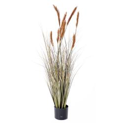 Gramine en pot factice plante eau & quenouille H120cm D40cm Caramel