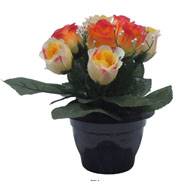 Pot pour Tombe de bouton de rose et mini fleurs Jaune artificiels - Toussaint 