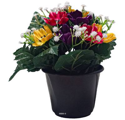 Pot de fleurs artificielles pour le cimetière H 22 cm D 18 cm Multicouleur