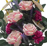 Pot Cône de Dahlias fleurs artificielles pour le cimetière H 60 cm D 40 cm Rose soutenu