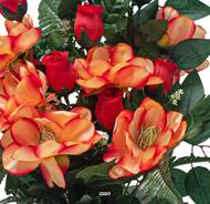 Vasque de Magniolias fleurs artificielles pour le cimetière H 50 cm D 40 cm Orange