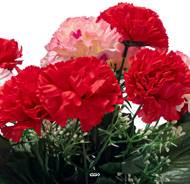Vasque d'Oeillets fleurs artificielles pour le cimetière H 25 cm D 27 cm Rouge