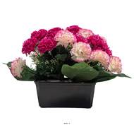 Jardinière fleurs artificielles pour les tombes Oeillets H 30cm Lg 45 cm Fushia