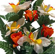 Pot d'Orchidées fleurs artificielles pour le cimetière H 36 cm D 28 cm Orange