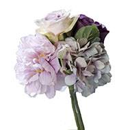 Bouquet de Roses et Hortensias artificielles lavande 4 têtes D 20 cm