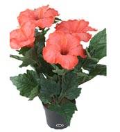 Hibiscus artificiel en pot H 38 cm 6 ttes rouge