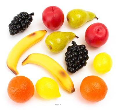 Fruits artificiels assortis, lot de 27, en Plastique soufflé taille normale