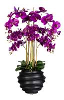 Orchidée Factice 7 hampes vase résine noir H105cm D75cm Mauve violet