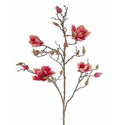 Branche de magnolia artificiel 4 fleurs 22 boutons H 107 cm Rose fushia