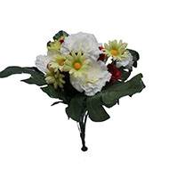 Bouquet de fleurs artificielles roses, oeillets et marguerites H 43 cm Rouge-blanc