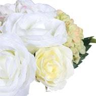 Bouquet de Roses et Hortensias artificielles 10 tetes D 22 cm Crème vert