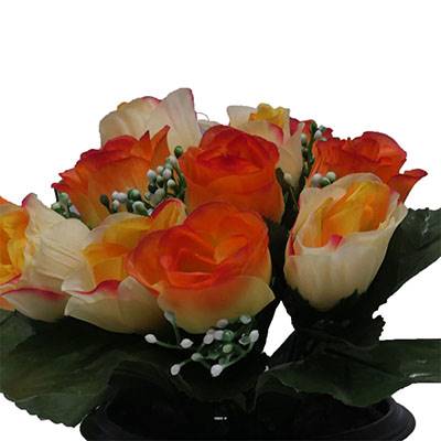 Composition de fleurs artificielles pour cimetière pot roses H 25 cm D 20 cm Jaune