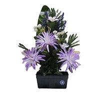 Mini jardinière fleurs artificielles cimetière dahlias lavande et orchidées H 49 cm L 30 cm Bleu