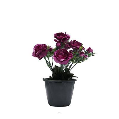 Pot composition fleurs artificielles cimetière roses et fleurettes H 24 cm L 16 cm Mauve violet