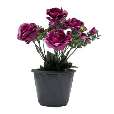 Pot composition fleurs artificielles cimetière roses et fleurettes H 24 cm L 16 cm Mauve violet