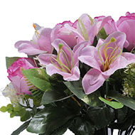 Coupe fleurs artificielles cimetière roses, lys et feuillage D 28 cm Rose pâle