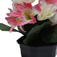 Vasque fleurs artificielles cimetière roses et lys H 28 cm D 25 cm Rose pâle