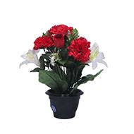 Pot fleurs artificielles pour le cimetière œillets et lys Rouge-blanc