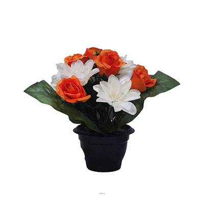 Pot fleurs artificielles pour le cimetière roses et lys Orange