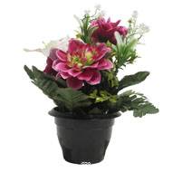 Pot pour les Tombes de Dahlias, mini fleurs et Lys artificiels pour la Toussaint Rose