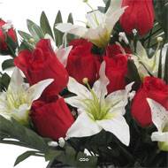 Devant de tombe de Rose et Lys tigré Rouge artificiels pour la Toussaint 