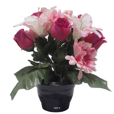 Pot pour Tombe de Bouton de Rose, Gerbera et Lys tigré Rose artificiels - Toussaint 
