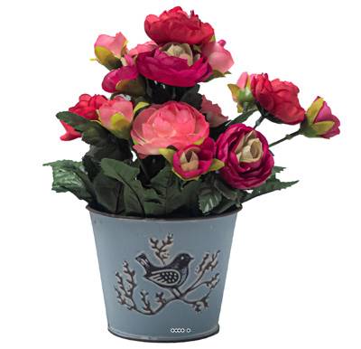Pot de fleurs artificielles Renoncules pour le cimetière H 27 cm D 20 cm Rose soutenu